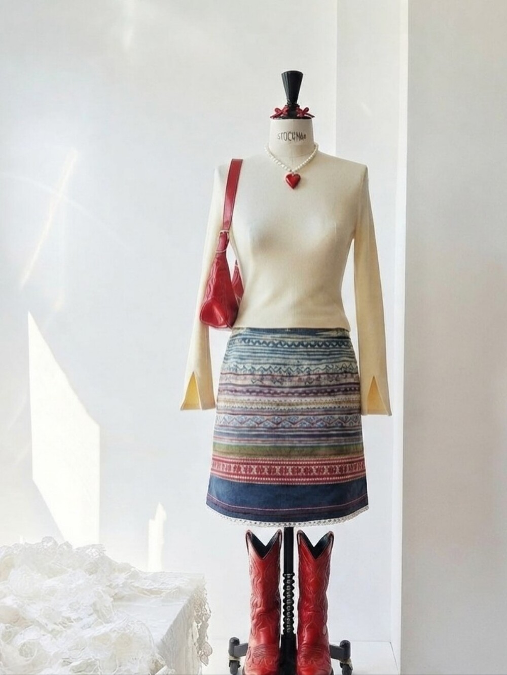 Boho Striped Pattern 100% Cotton Pencil Skirt